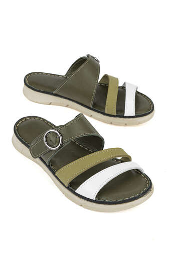 Ziya - Hakiki Deri Kadın Terlik Haki (1)