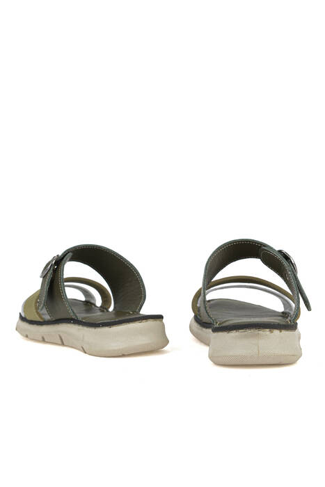 Hakiki Deri Kadın Terlik Haki