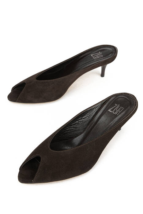 Hakiki Deri Kadın Terlik Kahverengi