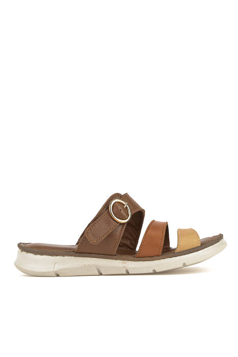 Hakiki Deri Kadın Terlik Kahverengi