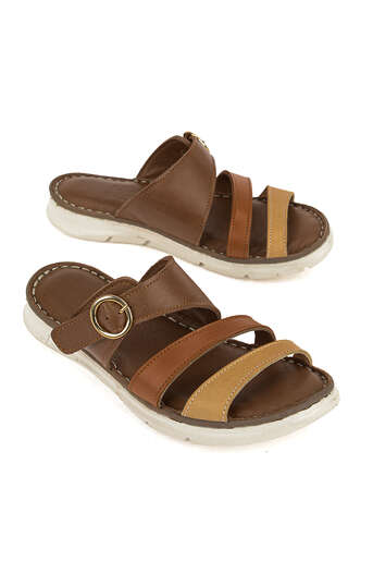 Ziya - Hakiki Deri Kadın Terlik Kahverengi (1)