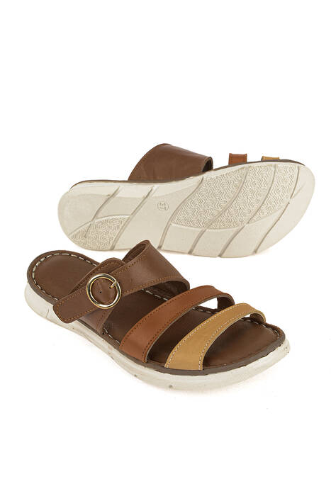 Hakiki Deri Kadın Terlik Kahverengi