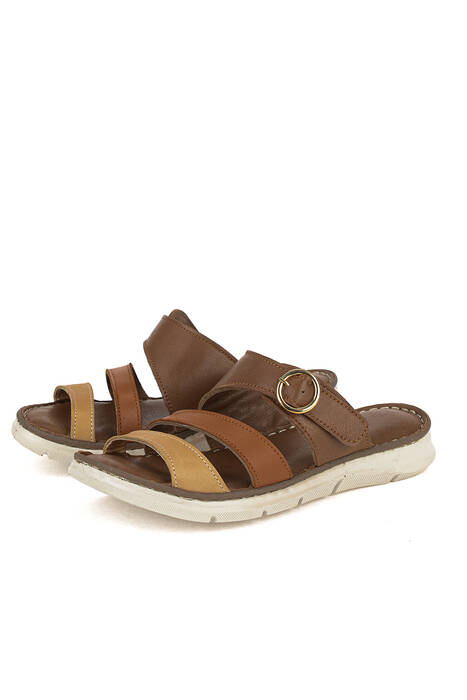 Hakiki Deri Kadın Terlik Kahverengi