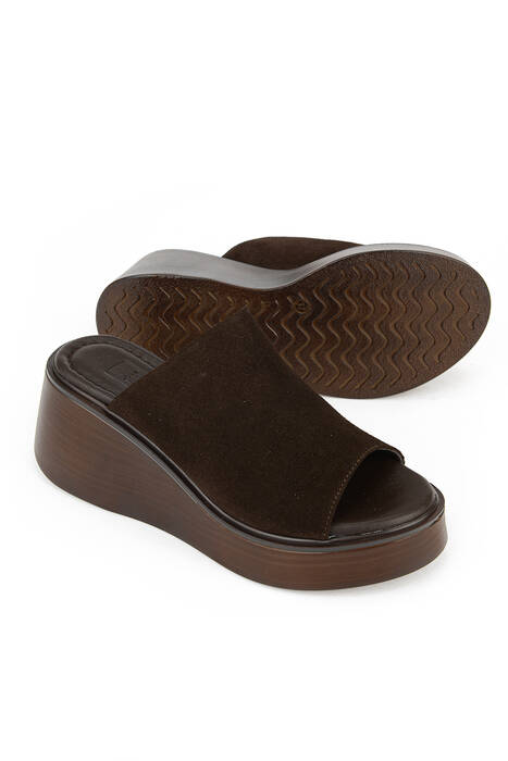 Hakiki Deri Kadın Terlik Kahverengi