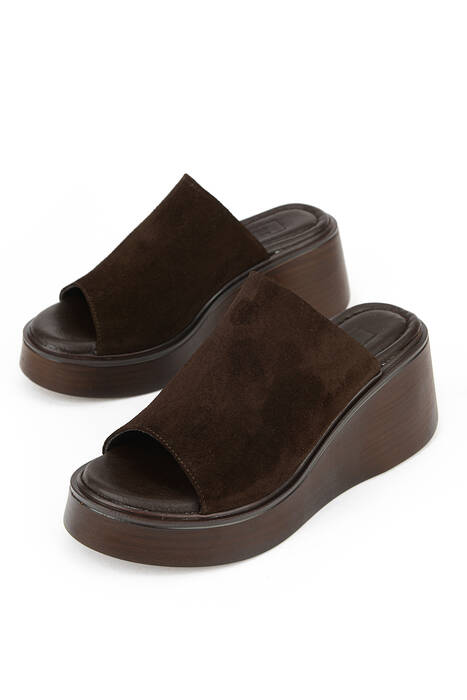 Hakiki Deri Kadın Terlik Kahverengi