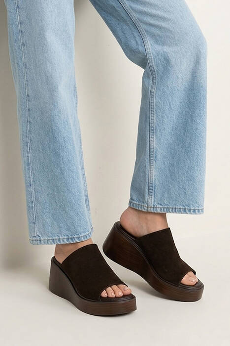 Hakiki Deri Kadın Terlik Kahverengi