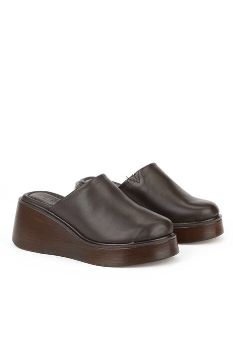 Hakiki Deri Kadın Terlik Kahverengi