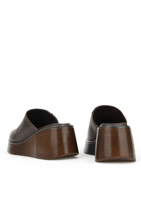 Hakiki Deri Kadın Terlik Kahverengi