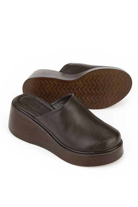 Hakiki Deri Kadın Terlik Kahverengi