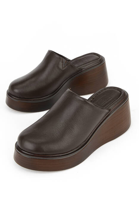 Hakiki Deri Kadın Terlik Kahverengi