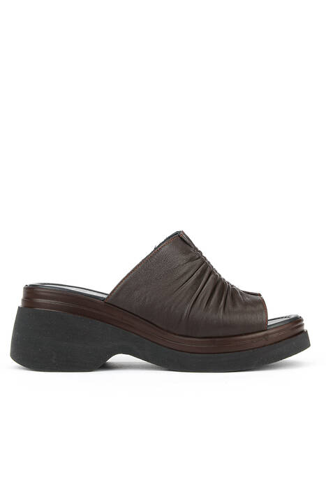 Hakiki Deri Kadın Terlik Kahverengi