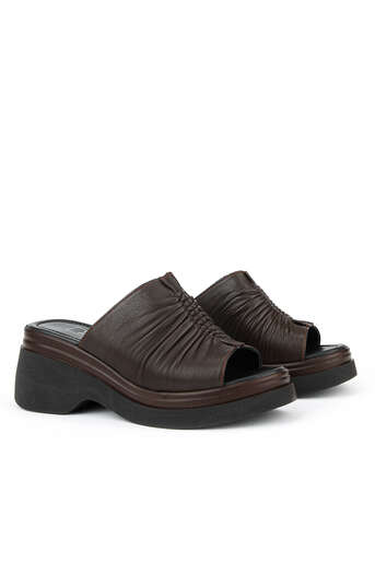 Ziya - Hakiki Deri Kadın Terlik Kahverengi (1)