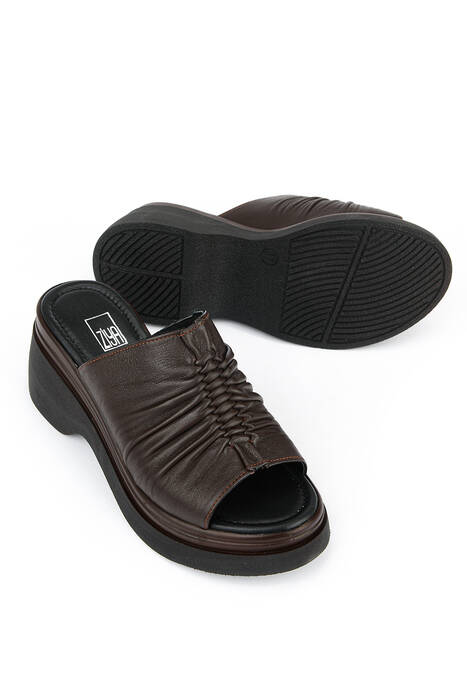 Hakiki Deri Kadın Terlik Kahverengi