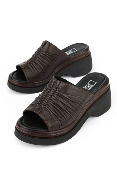 Hakiki Deri Kadın Terlik Kahverengi