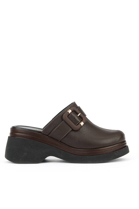 Hakiki Deri Kadın Terlik Kahverengi