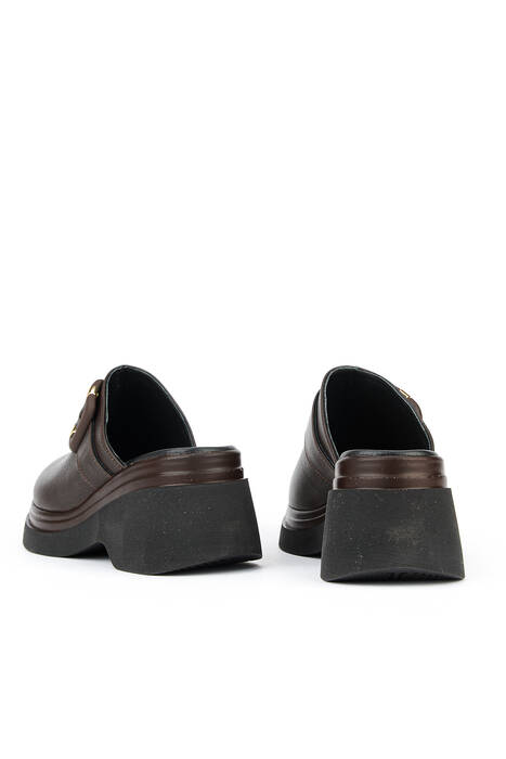 Hakiki Deri Kadın Terlik Kahverengi