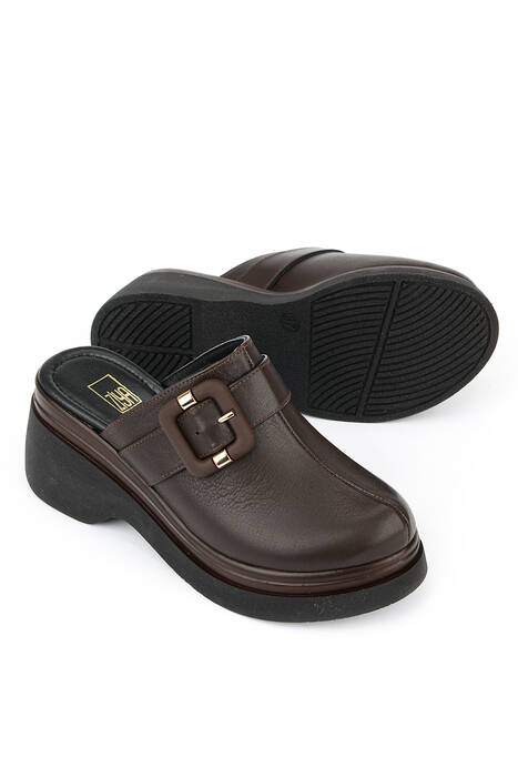 Hakiki Deri Kadın Terlik Kahverengi