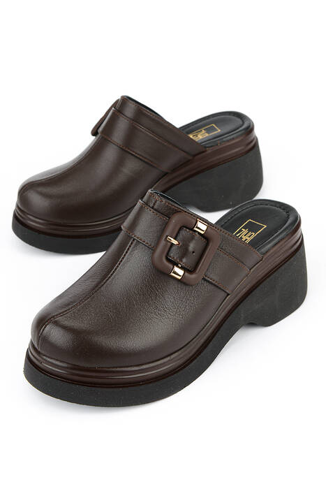 Hakiki Deri Kadın Terlik Kahverengi