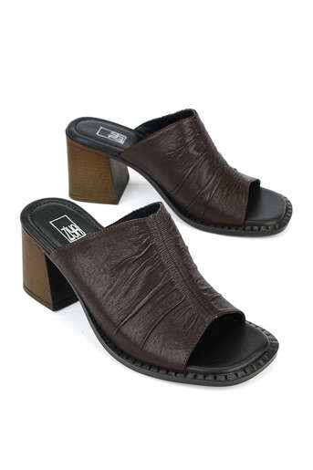 Ziya - Hakiki Deri Kadın Terlik Kahverengi (1)