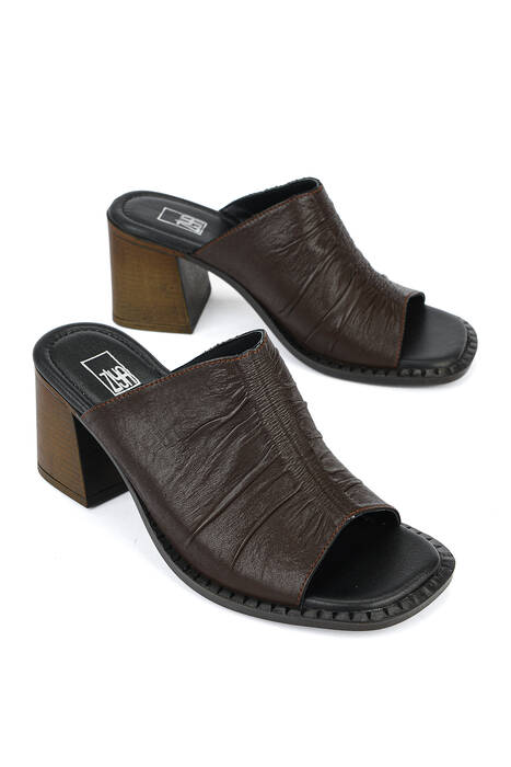 Hakiki Deri Kadın Terlik Kahverengi