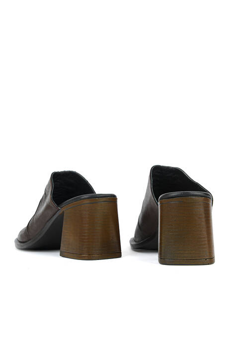 Hakiki Deri Kadın Terlik Kahverengi