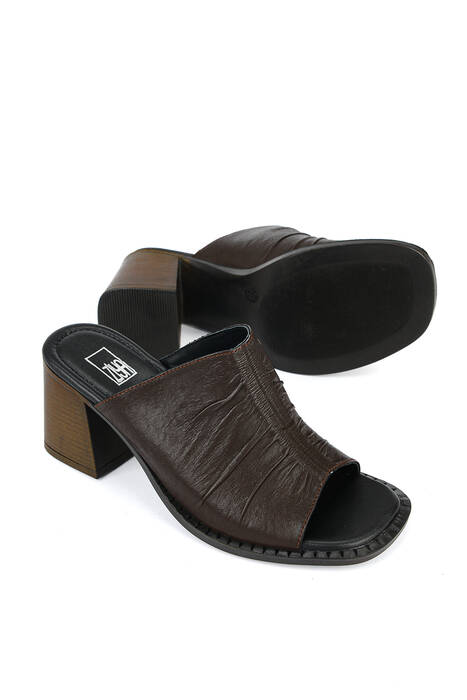 Hakiki Deri Kadın Terlik Kahverengi