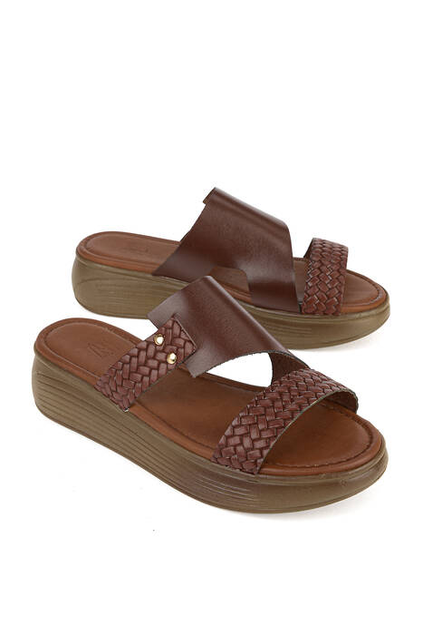 Hakiki Deri Kadın Terlik Kahverengi