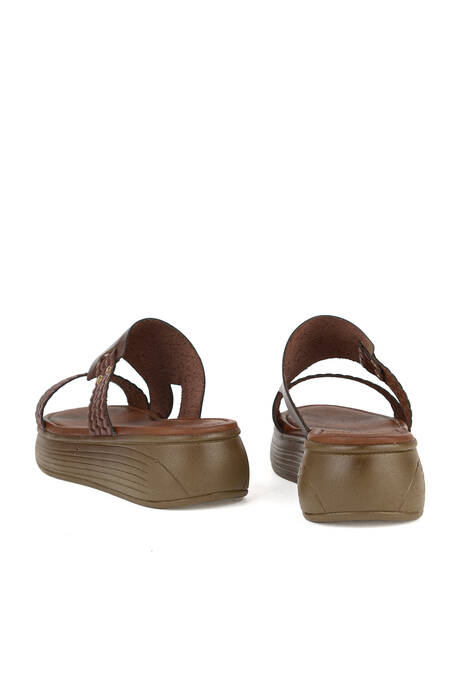Hakiki Deri Kadın Terlik Kahverengi