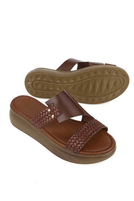 Hakiki Deri Kadın Terlik Kahverengi