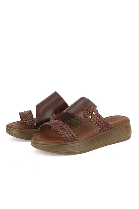 Hakiki Deri Kadın Terlik Kahverengi