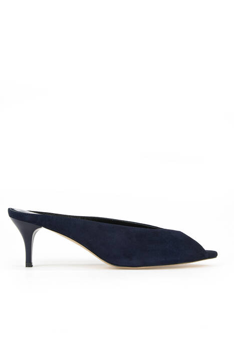 Hakiki Deri Kadın Terlik Lacivert