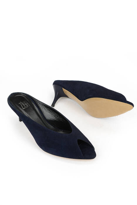 Hakiki Deri Kadın Terlik Lacivert