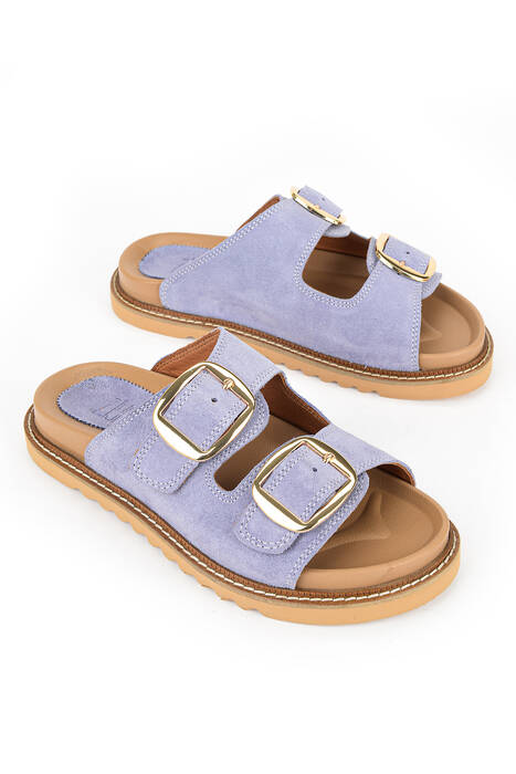 Hakiki Deri Kadın Terlik Mor