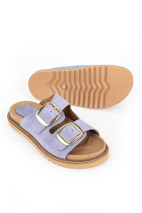 Hakiki Deri Kadın Terlik Mor