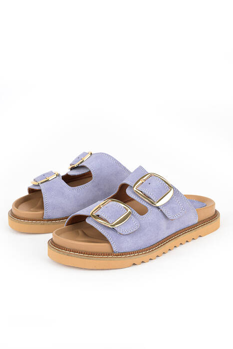 Hakiki Deri Kadın Terlik Mor