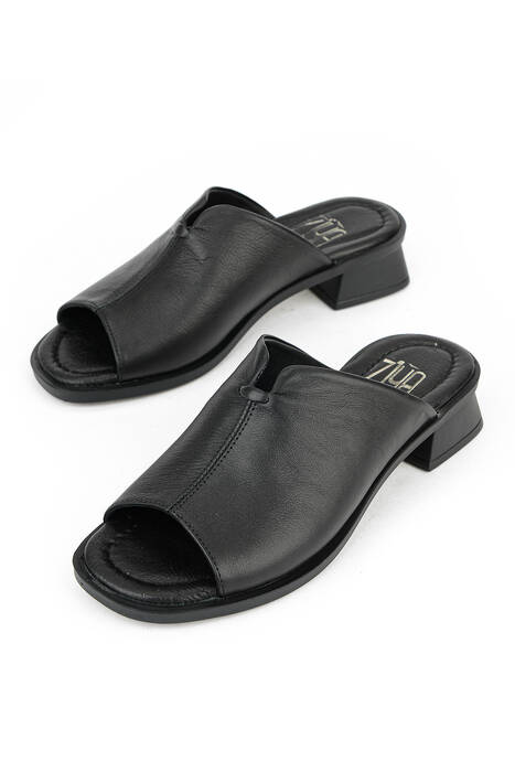 Hakiki Deri Kadın Terlik Siyah