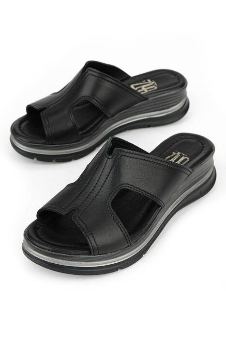 Hakiki Deri Kadın Terlik Siyah