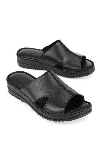 Ziya - Hakiki Deri Kadın Terlik Siyah (1)