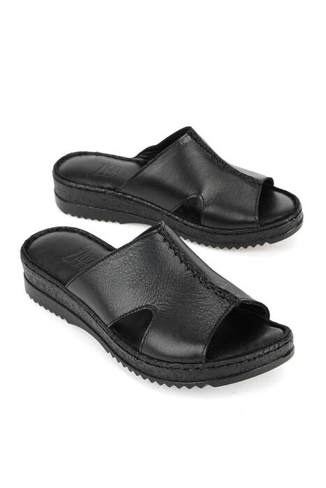 Hakiki Deri Kadın Terlik Siyah