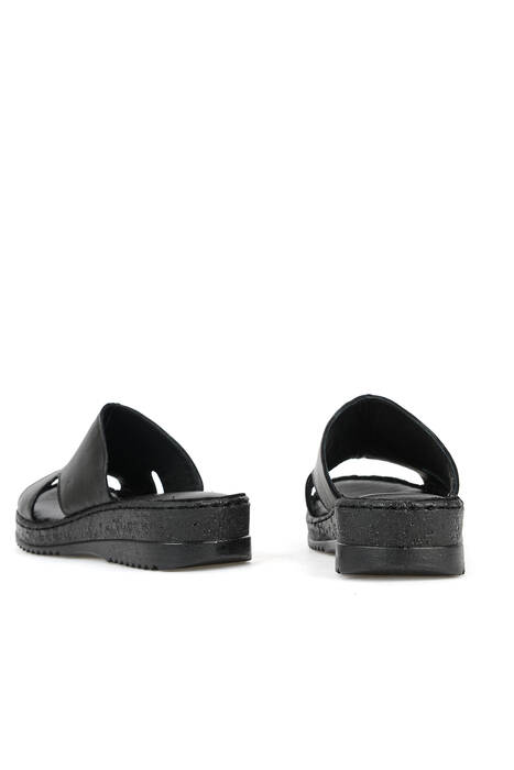 Hakiki Deri Kadın Terlik Siyah