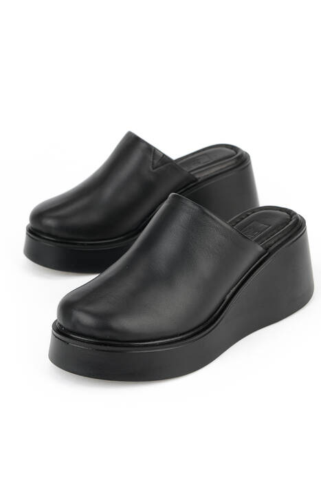 Hakiki Deri Kadın Terlik Siyah