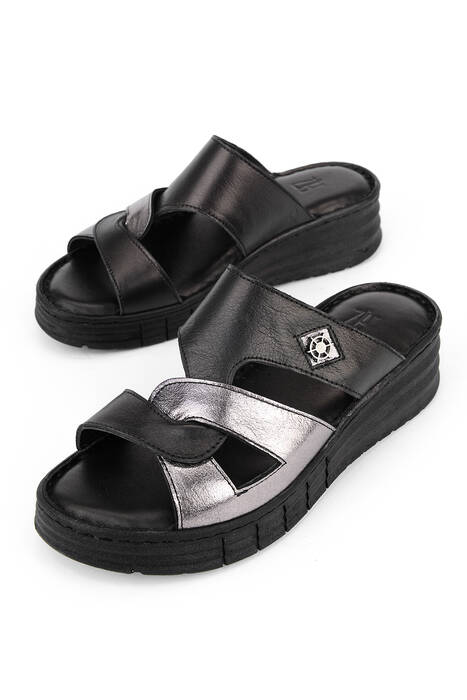 Hakiki Deri Kadın Terlik Siyah