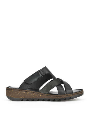 Ziya - Black Genuine Leather Women's Slippers