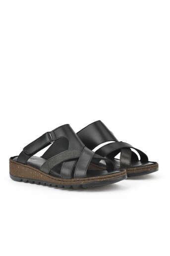 Ziya - Black Genuine Leather Women's Slippers (1)