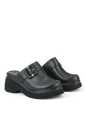 Ziya - Hakiki Deri Kadın Terlik Siyah (1)