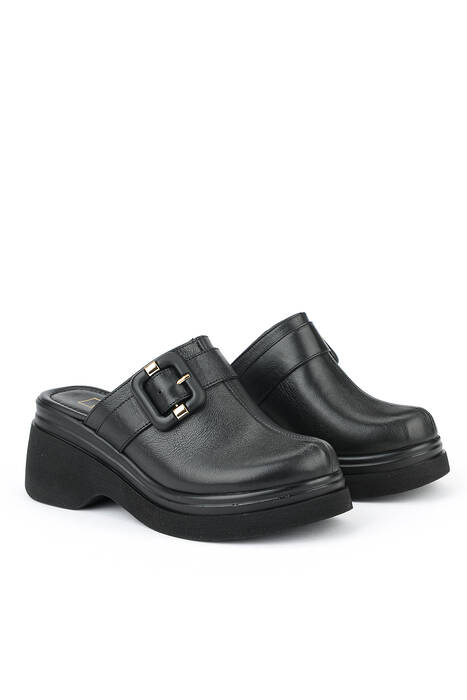 Hakiki Deri Kadın Terlik Siyah