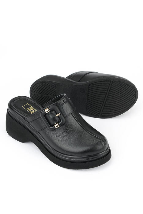 Hakiki Deri Kadın Terlik Siyah