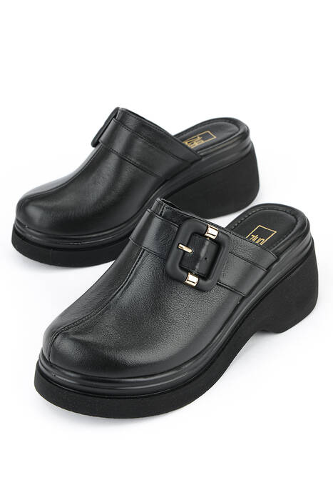 Hakiki Deri Kadın Terlik Siyah