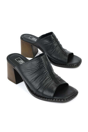 Ziya - Hakiki Deri Kadın Terlik Siyah (1)