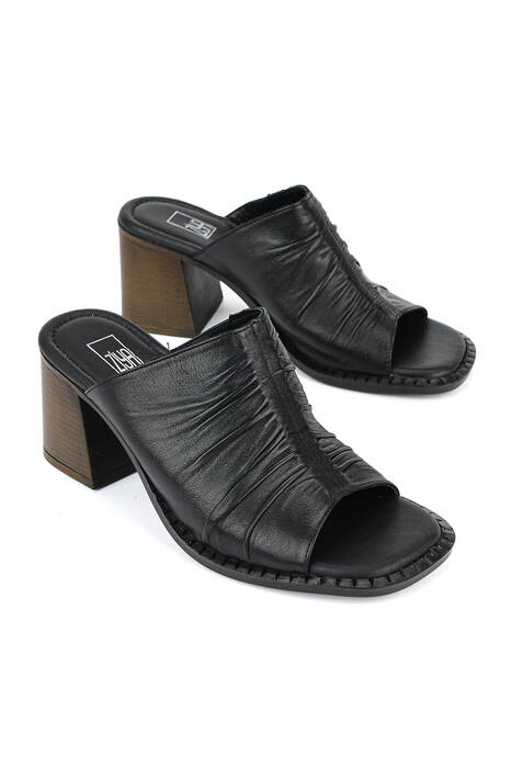 Hakiki Deri Kadın Terlik Siyah